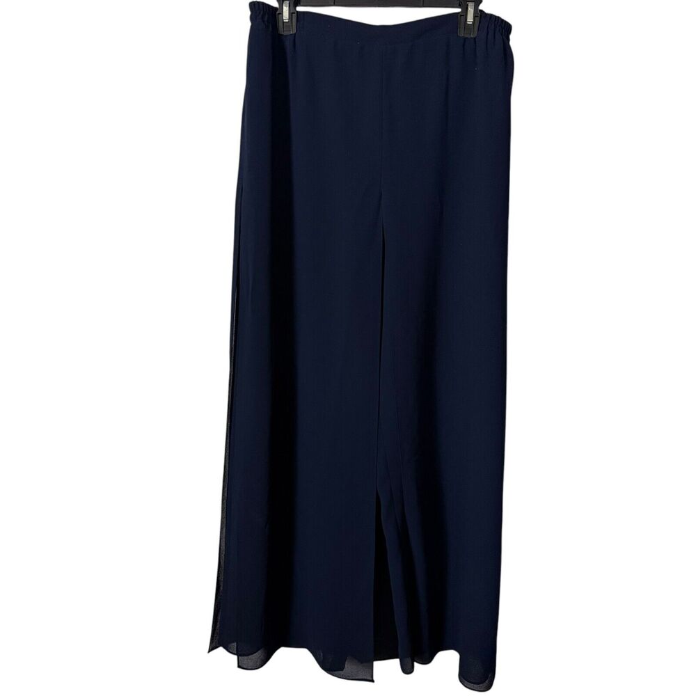 R&M Richards Womens Navy Flowy Wide Leg Pull On Dressy Pants Elastic Waist sz 16